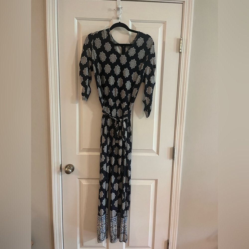 Navy and White Jumpsuit with Dolman Sleeves